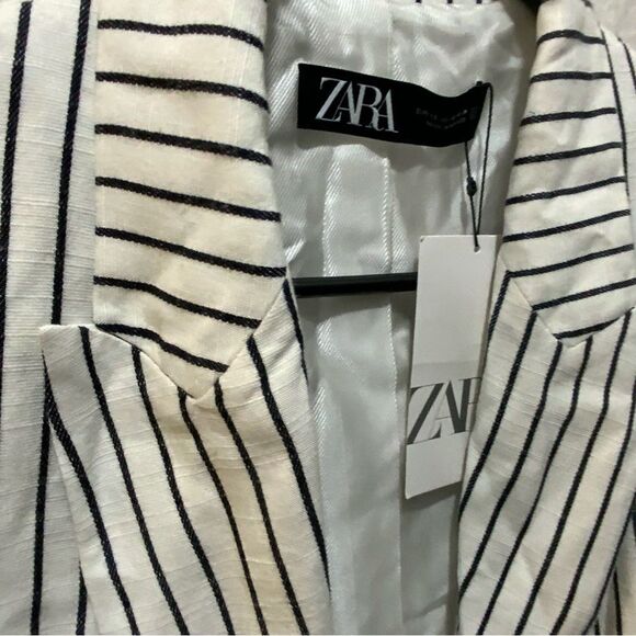 Zara NWT oversized striped blazer Striped Blazer White Black Size XS - Picture 6 of 7